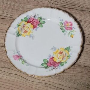 Gladstone Bone China Apricot Rose Plate Made in England Gold Rim Floral rare